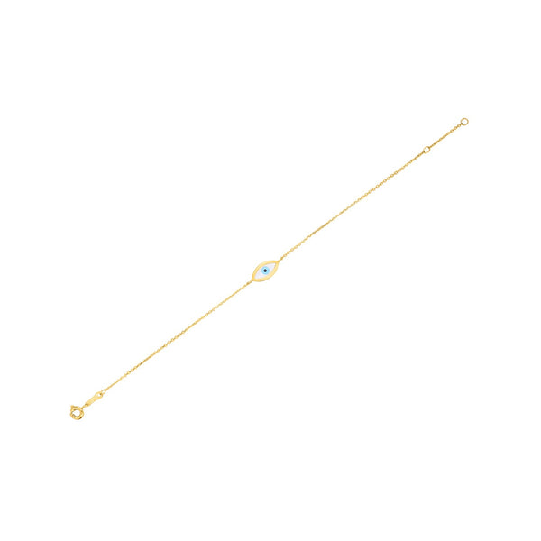 14k Yellow Gold MOP Evil Eye Bracelet (1.00 mm)
