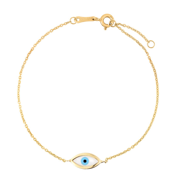 14k Yellow Gold MOP Evil Eye Bracelet (1.00 mm)