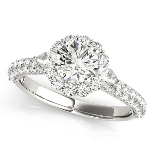 14k White Gold Halo Round Diamond Engagement Pave Band Ring (2 cttw)